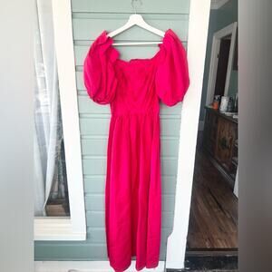 Vintage red puff sleeve cottagecore dress maxi princess full skirt cosplay XS/S
